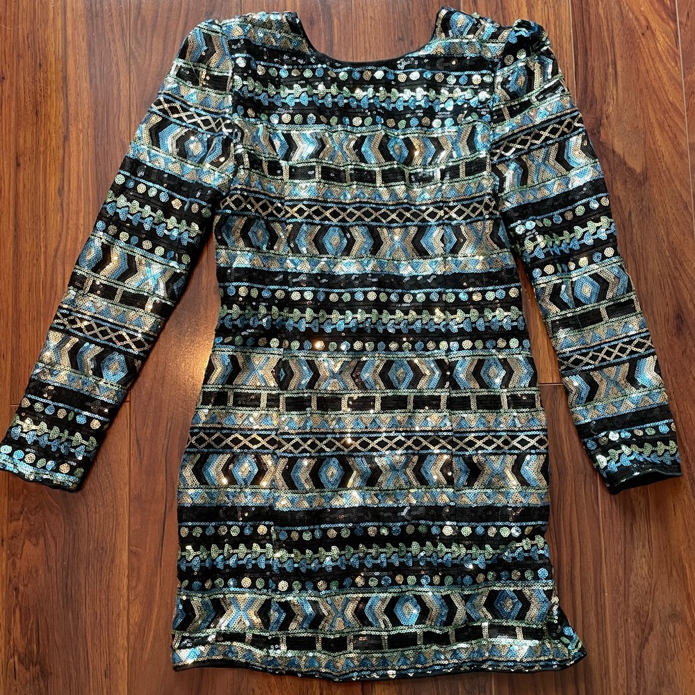 Pink Eve Sequin Long Sleeve Mini Dress